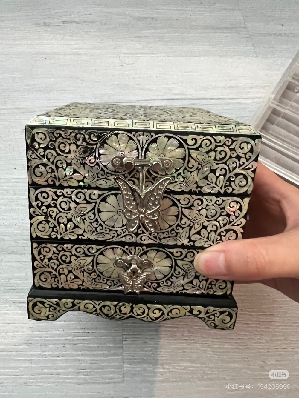 Mother of Pearl Inlay Jewelry Chest with Butterfly Accents
